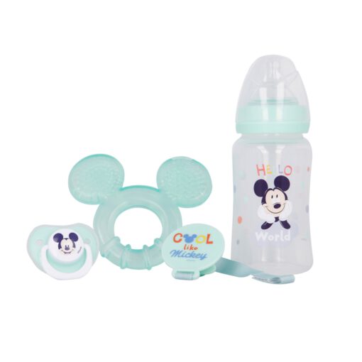 4-pcs-premium-set-240-ml-wideneck-bottle-orthodontic-pacifier-water-filled-teether-pacifier-holder-cool-like-mickey